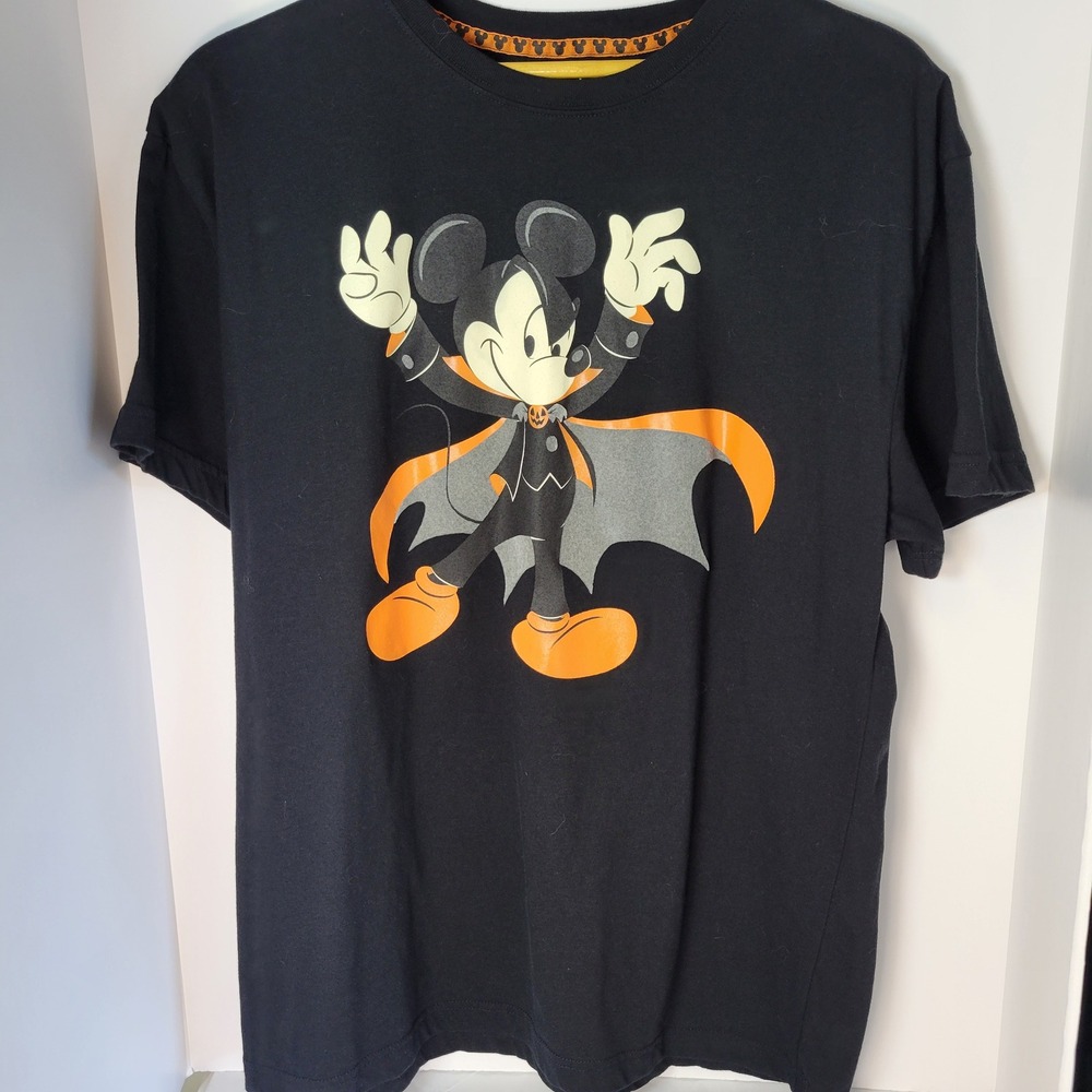 Disney Mickey Mouse Vampire Halloween T Shirt Mens XL Black Orange Graphic Tee